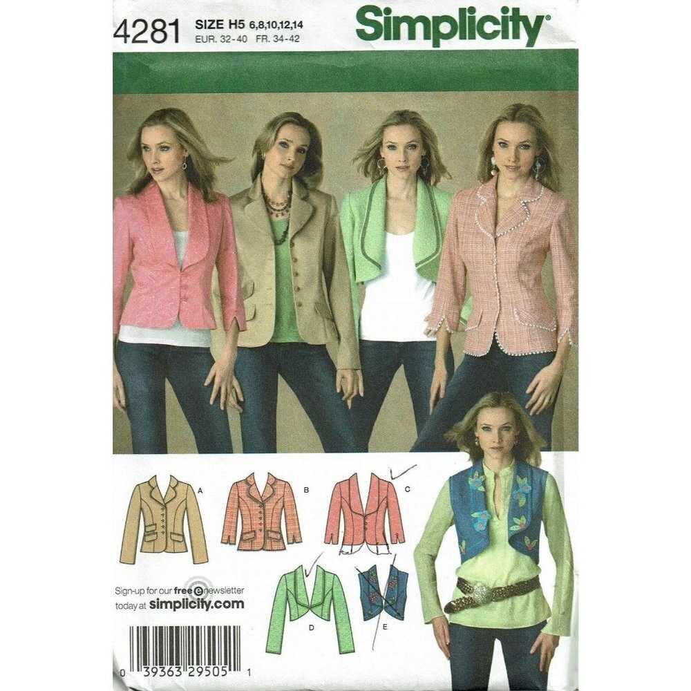 Simplicity Sewing Pattern 4281 Misses Lined Jackets Vest Size‎ 6-14
